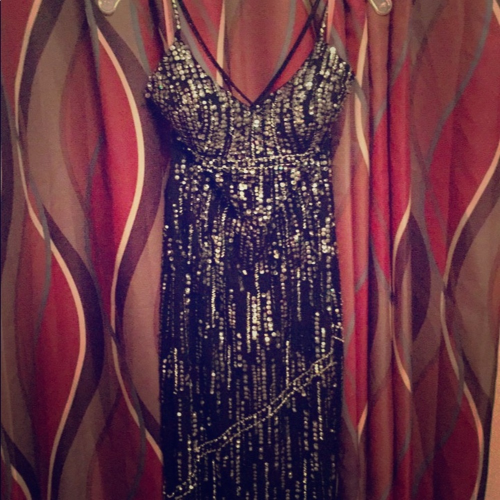 Maggie Sottero "Flirt" black sequin Prom Dress